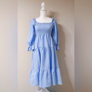 Natalia Blue Gingham Long Sleeve Midi Dress